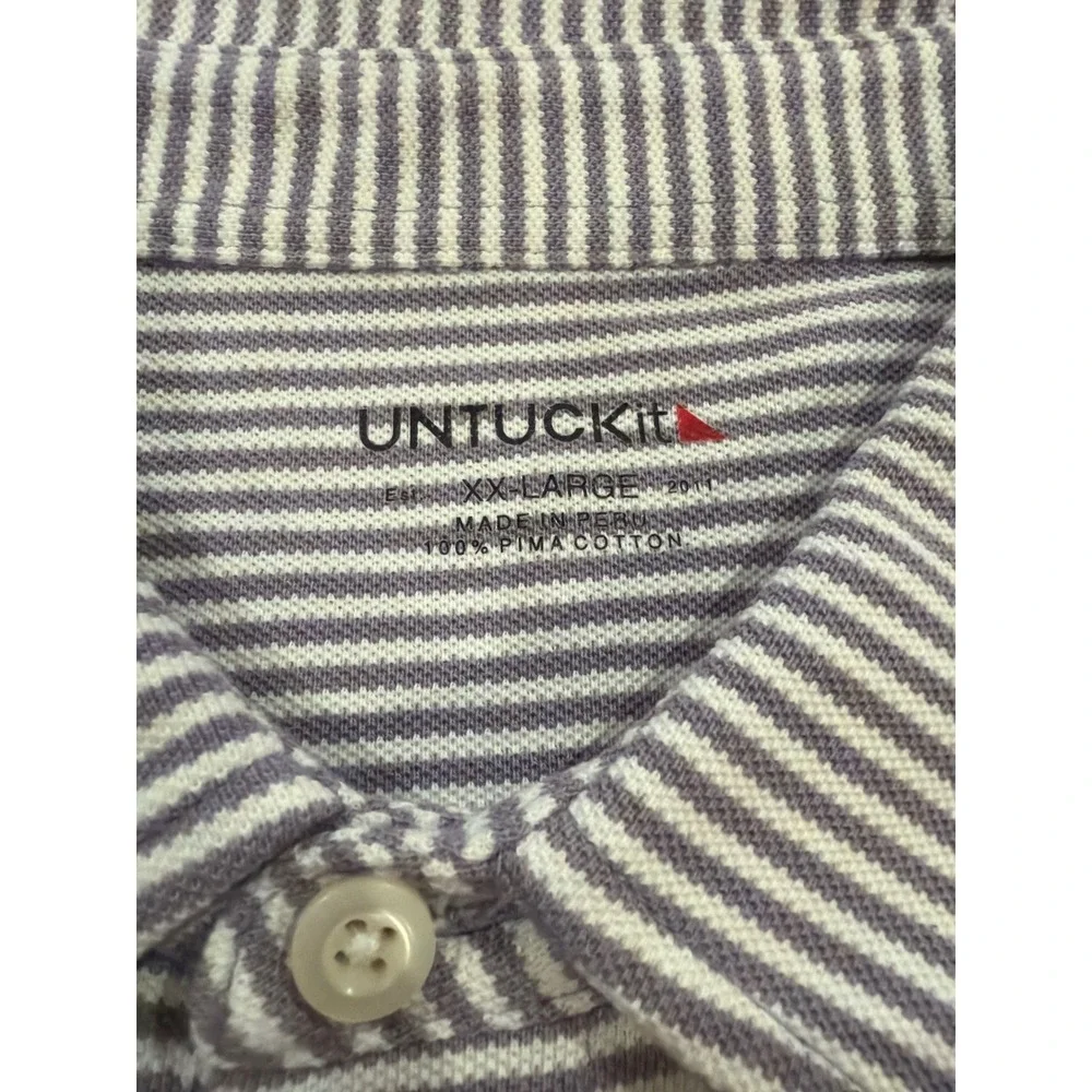 UNTUCKit Mens XX-Large Purple White Striped Pima Cotton Polo Shirt XXL Short Slv